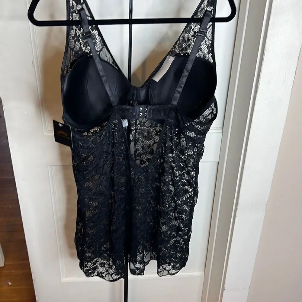 Just Sexy Lingerie Black lace babydoll Chemise NWT plus Size 2X